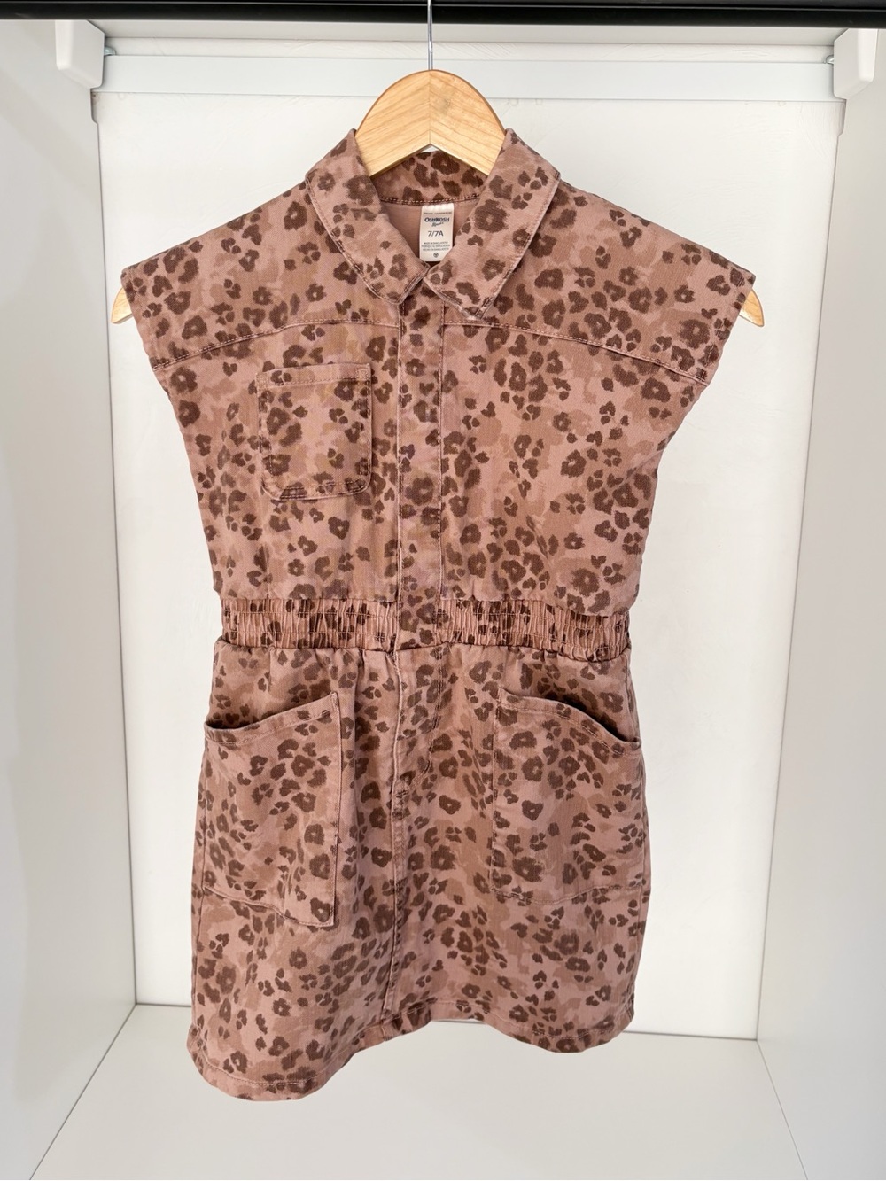 OshKosh B'gosh Girls Brown Leopard Print Short Sleeve Dress